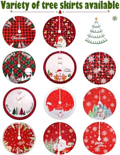 Christmas Tree Skirt, 48 Inches Red Black Buffalo Plaid Tree Skirt Rustic Thick Xmas Tree Skirt with Snowflake Santa Claus Xmas Ornaments Perfect for Christmas Decoration and New Year Holiday Party - Image 6