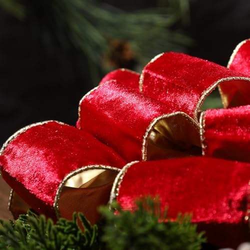 LaRibbons Large Red Velvet Christmas Tree Topper Bow - Image 6