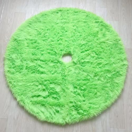 24 Inch Christmas Tree Skirt - Fluffy Faux Fur Fluorescent Green Tree Skirt, Black Plush Xmas Holiday Decor for Parties, Small Round Tree Skirt - Image 7