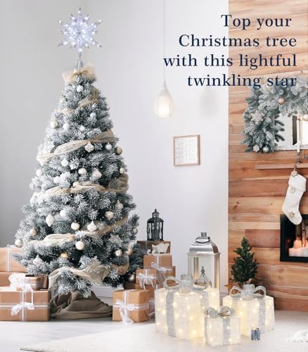 Luxspire Christmas Tree Topper, 3D Lighted Star Tree Topper with USB Plug-in & Remote Control, 9.6" Christmas Tree Star Lights for Home Holiday Decor, 6H Timer & 8 Lighting Modes, Silver - Image 6