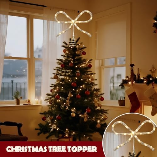Retisee 9.8 Inch LED Bow Tree Topper Rhinestone Christmas Decor,Gold - Image 6