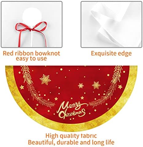 Christmas Tree Skirt Red and Gold Tree Skirt Ornaments Soft Plush Christmas Tree Mat with Snow Pattern for Decorations Holiday Party Indoor Outdoor 48 Inches - Image 6