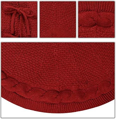 Sattiyrch Christmas Tree Skirt, 36 inches Luxury Cable Knit Knitted Thick Rustic Xmas Holiday Decoration, Burgundy (36in) - Image 5