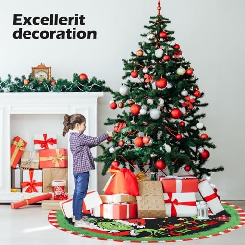 Christmas Tree Skirt Decorations 48 Inch Grinch Christmas Tree Skirt Collar Round Xmas Skirt for Christmas Tree Clearance Holiday Decor Xmas Party Holiday Decoration - Image 6