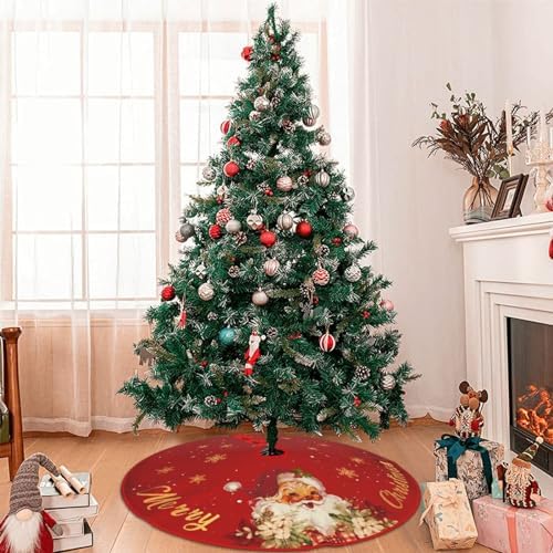 Christmas Tree Skirt Red and Gold Christmas Decorations - Xmas Tree Skirt Mat with Santa Claus Snowflake Pattern for Indoor Outdoor Merry Christmas Holiday Party Decor Inches (48inch) - Image 6