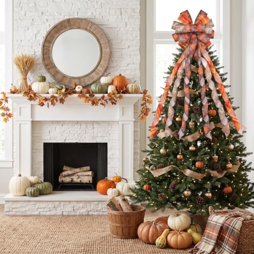 Large Fall Tree Topper Bow 52"x13", Pre-Tied Thanksgiving Ribbon for Wreath - Image 7