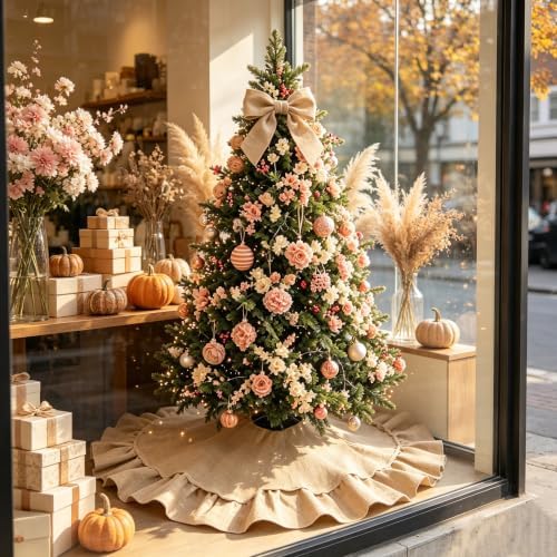 yuboo 36 Inch Burlap Christmas Tree Skirt, with Ruffle Border and Bow Ties - Image 6