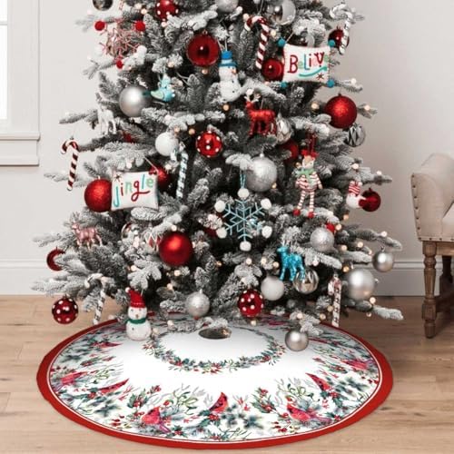 Cardinal Christmas Tree Skirt 48 Inch Poinsettia Christmas Tree Decorations - Image 7