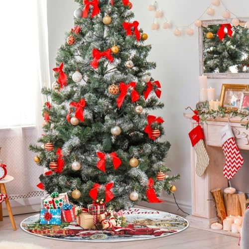 Red Truck Snowman Christmas Tree Skirt Small Xmas Tree Skirts Decorations 36 in Burlap Tree Mat Cover for 4 ft Trees Holiday Party - Image 6