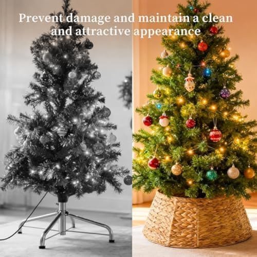 Sweetcrispy 42inch Christmas Tree Collar for 9ft to 12ft Trees, Woven Hyacinth Rattan 4-Panel Collar w/Cord Access Hole & Easy Lock Design, Handwoven Natural - Image 6