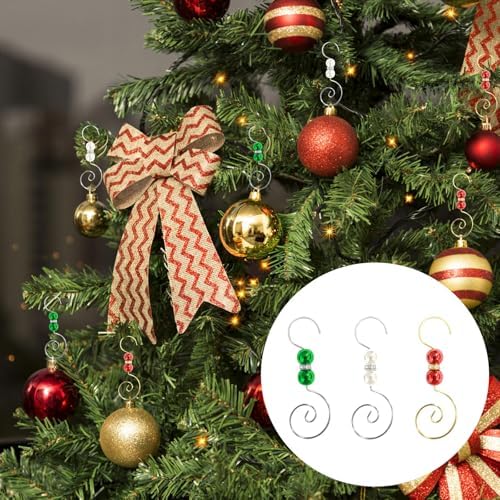 INCREWAY 30 PCS Ornament Hooks Silver S-Shaped Hangers Hook Swirl Christmas Tree Hanger Metal Hooks with 3-Color Artificial Pearl - Image 5