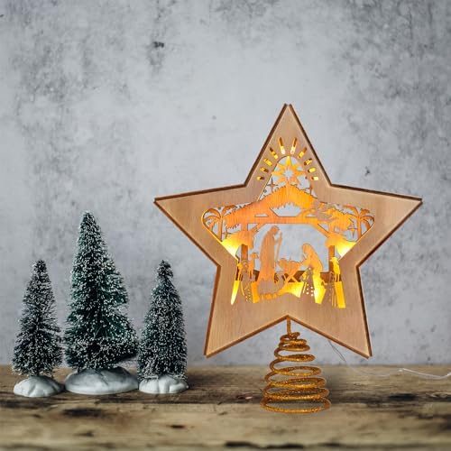 GHOSTMAGIC 3D Wooden Nativity Christmas Tree Star Topper Lighted, LED Xmas Decor Ornaments for Indoor - Image 7