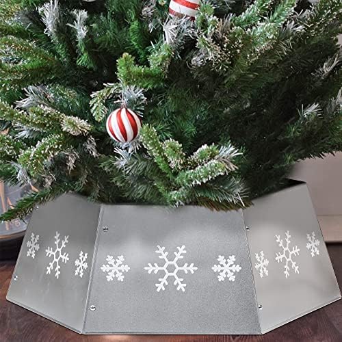 FORUP Metal Christmas Tree Ring with Printed Snowflake, Tree Skirt Base Stand for Tree Decorations (Silver) - Image 7