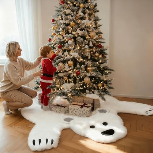 48Inch White Faux Fur Polar Bear Christmas Tree Skirt for Xmas Home Decor - Image 6