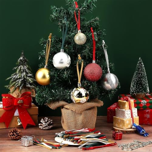 JUNEBRUSHS 150Pcs Ornament Hangers, Adjustable Ornament Ribbon Hangers Christmas Ties String Ribbon Loops for Ornaments Hanging Tree Decorations for Christmas Tree, Red Green Gold Silver - Image 7