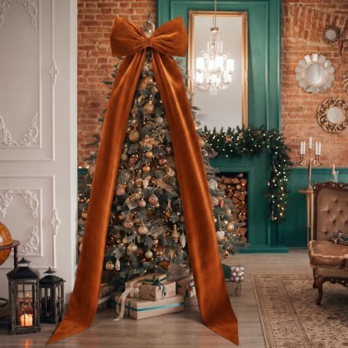 Knitgrip Extra Large Velvet Christmas Tree Topper Bow, Khaki, 118 Inch - Image 6