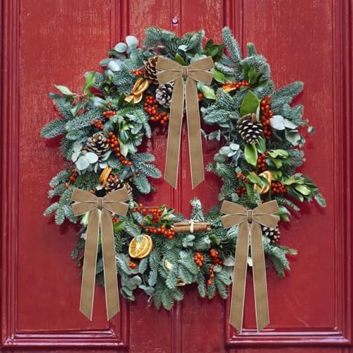 12Pcs Neutral Velvet Ribbon Bows Christmas Tree Decorations,5in x 10in Vintage Xmas Ornaments for Tree Home Party Front Door Wreath Garland Holiday Decor - Image 6