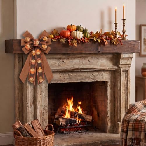 Large Thanksgiving Fall Wreath Bow, Orange Scarecrow Tree Topper Bows - Image 6