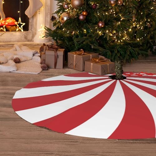 Swirl Christmas Tree Skirt 36 Inch Sweet Candy Cane Red and White Mat Funny Party Holiday Festive Decor Supplies for Home Occasion Ornament Decorations - Image 6