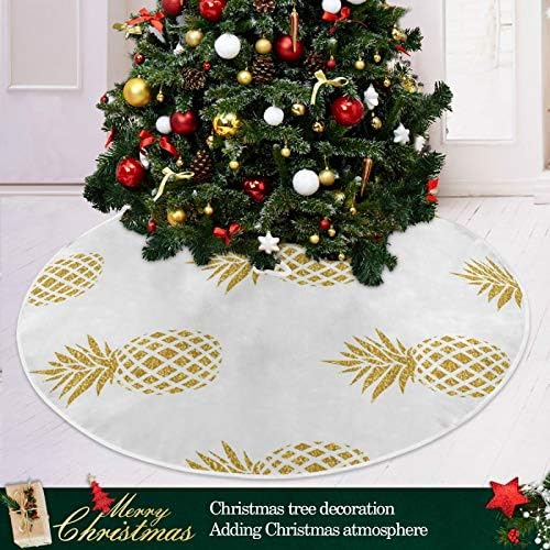 Blueangle Christmas Tree Skirt 35.4 Inch Gold Pineapple Tree Skirt for Xmas Decor Festive Holiday Decoration - Image 6