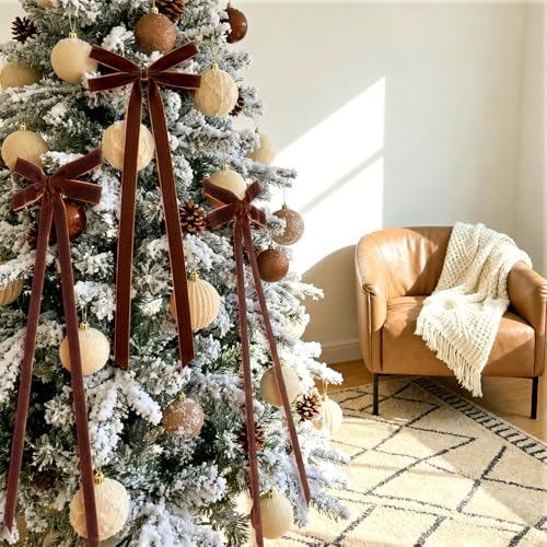 10 Pcs Light BrownVelvet Bows 22"x8" Pre-Tied Christmas Ornaments - Image 6