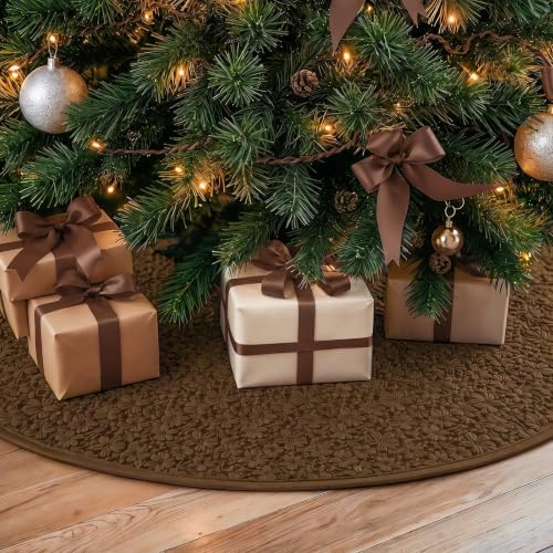 Skylety 48'' Christmas Tree Skirt Rug Embossing Xmas Tree Skirt, Brown - Image 6