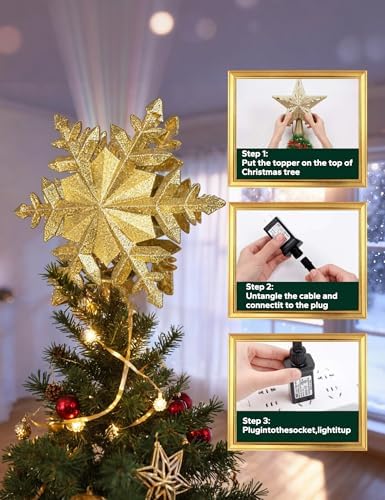 DG-Direct Rotating Christmas Tree Topper with 6 Projection Patterns, Gold - Image 6