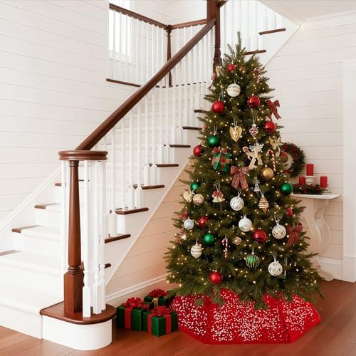 Christmas Tree Collar with Sparkling Sequin Tree Skirt for Holiday Home Decor Xmas Tree Ring (Red, X-Large) - Image 7