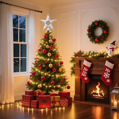 Silver Christmas Tree Topper Star, 12 Inch Glitter Tree Top Decoration, Sparkling Star Ornament for Christmas Tree, Durable ABS Plastic Holiday Decor Accessory, Xmas Tree Topper for Home and Party - Image 7