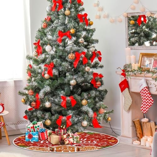 Gingerbread Holly Berry Bell Christmas Tree Skirt Large Xmas Tree Skirts Decorations 48 in Burlap Tree Mat Cover for 4 ft Trees Holiday Party - Image 6