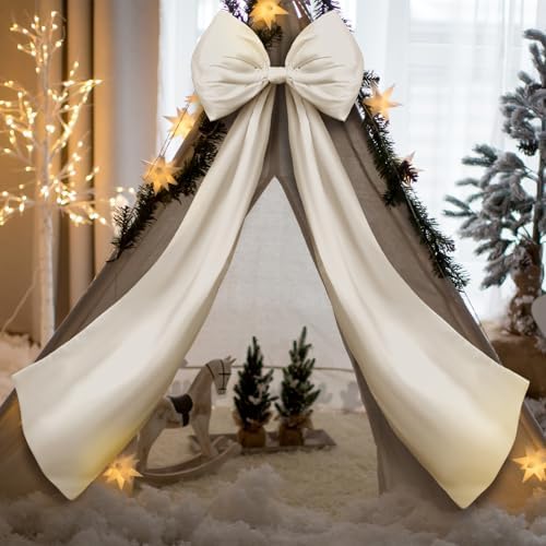 Daifunli 20 x 47 in Giant Satin Bow Christmas Tree Topper,Champagne Gold - Image 6