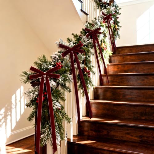 10 Pcs Burgundy Velvet Bows 22"x8" Pre-Tied Christmas Ornaments - Image 6