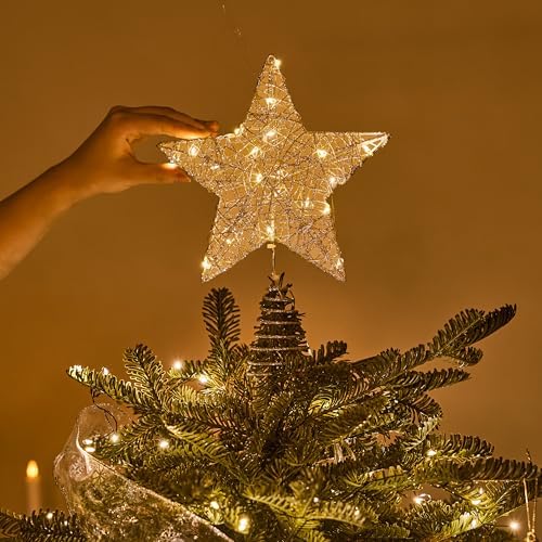 Joiedomi 8 inch Christmas Glitter Star Tree Toppers, Battery Powered Metal Silver Star Lighted with LED Warm White Lights for Xmas Decorations, Holiday Party Indoor Decor - Image 6