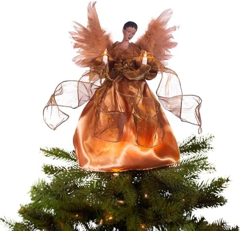 Kurt Adler UL 10-Light African American Angel Christmas Treetop Figurine, 13-Inch, Gold - Image 4