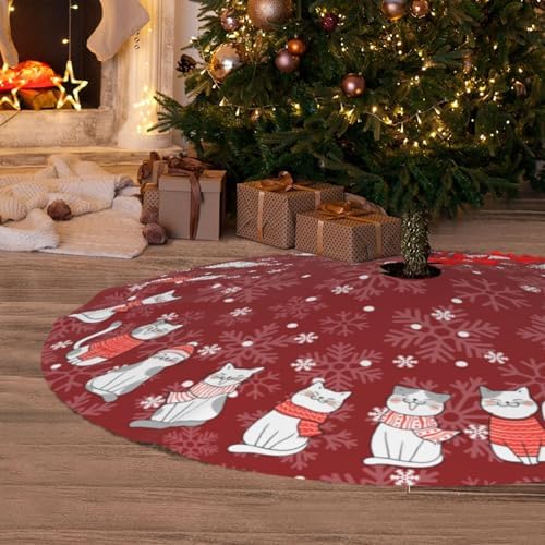 Cat Christmas Tree Skirt Funny Tree Mat for Farmhouse Xmas Holiday Party Decorations Indoor Outdoor 36 Inch - Image 6