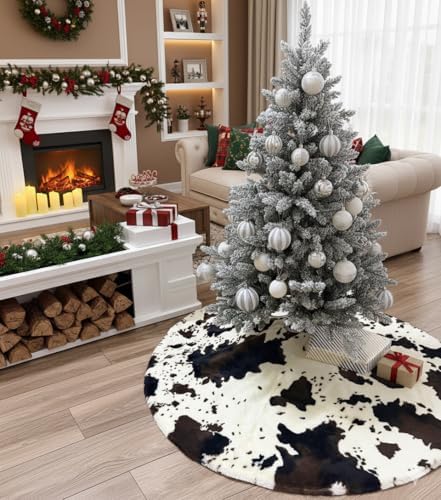 48 Inch Cow Faux Fur Christmas Tree Skirt Holiday Decor for Xmas Tree, Festive Party, Home Decorations - Image 5