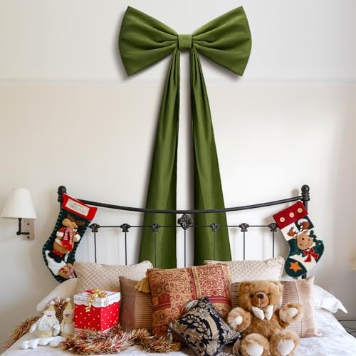 Knitgrip 1 Pack 20x71 in Christmas Large Velvet Bows, Moss Green - Image 6
