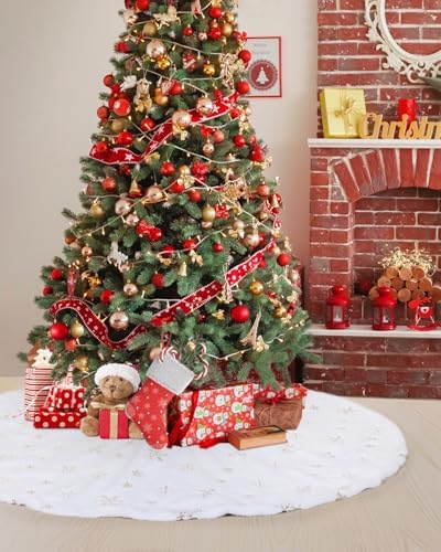 FINPAC Christmas Tree Skirt, Faux Fur Furry Xmas Tree Skirt Luxury Romantic Thick Holiday Ornaments Decoration for Christmas Holiday Party Decor Indoor Outdoor, Golden - Image 7