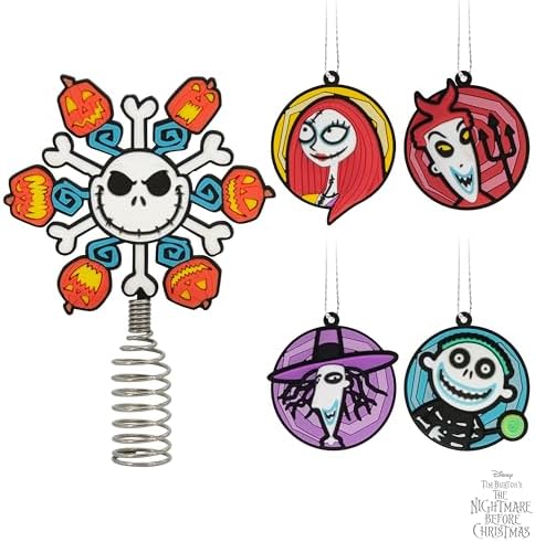 Hallmark Disney Tim Burton's Nightmare Before Christmas 5" Miniature Christmas Tree Topper and Mini Ornaments, Set of 5, Shatterproof - Image 7