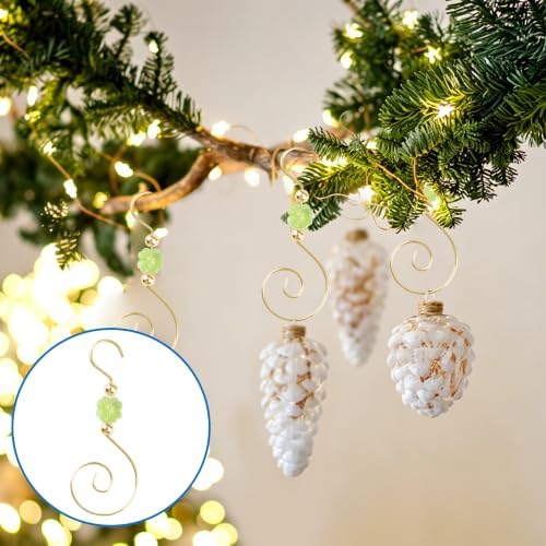 INCREWAY 30PCS Christmas Ornament Hooks with Four Leaf Clover Bead, S-Shaped Decorative Hangers Gold Metal Wire Green Acrylic Beads for Christmas Tree Decorations Party Crafts Door Frame - Image 6
