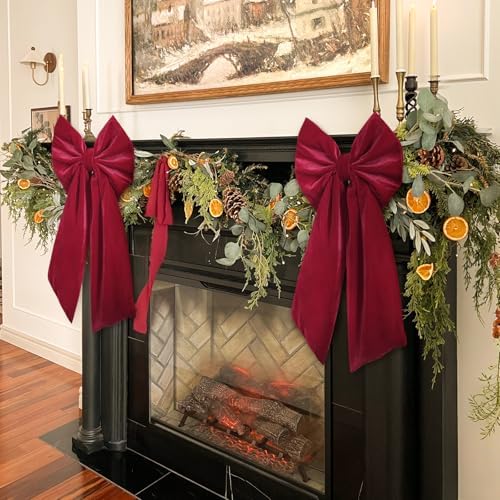 Christmas Decorations - 2 Pack Large Red Velvet Christmas Bows - Image 6