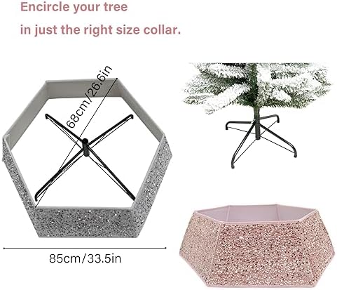 Christmas Tree Collars for Atificial Trees, 24 Inch Sparkling Sequins Christmas Skirt, Base Cover,Holiday Home Decor Ring(Rose Gold,Large) - Image 6