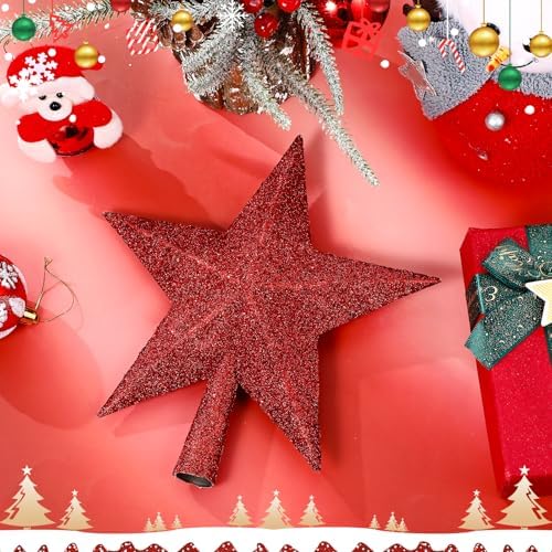 Hanaive Christmas Tree Topper Star Decoration,Red,9.84 Inch,Glitter - Image 6