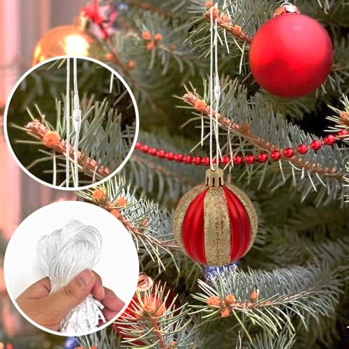 Christmas Hooks for Ornaments, 200 PCS White Christmas Ornament String Ribbon Hangers with Snap Hanging Ropes Hooks Cords Locking Xmas Holiday Tree Decorations Toddler Proof Adjustable Pendant - Image 7