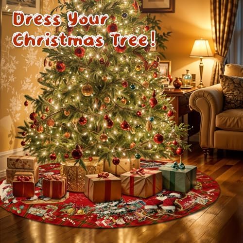 Christmas Tree Skirt 36 Inch, Christmas Skirt Tree Decoration with Snowman Reindeer Santa Snowflake, Xmas Trees Mat for Under Trees Holiday Party Indoor Decorations, Winter Gift for Women Mom - Image 6