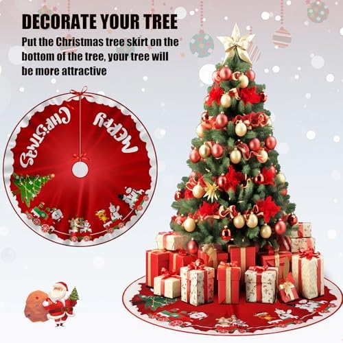 Christmas Tree Skirt Red White Cloth Xmas Tree Base Cover Skirts Decor - Image 6