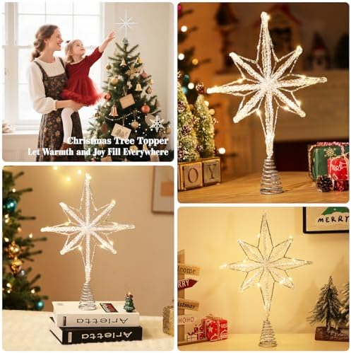 Lewondr Crystal Lighted Christmas Bethlehem Star Tree Topper, Silver - Image 6