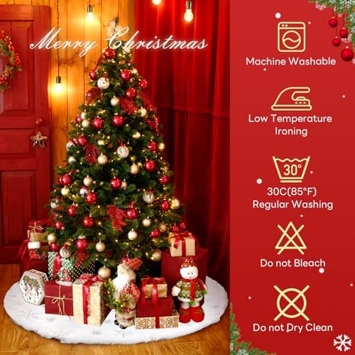 Christmas Tree Skirt 48 Inch, Holiday Part Decorations for Christmas Tree, Whit Plush Sliver Sequin Snowflake Tree Shirt for Xmas - Image 7