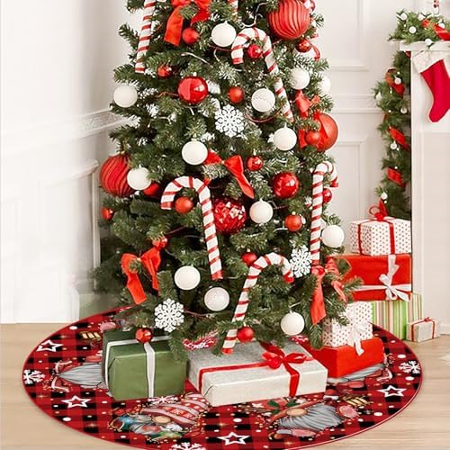 GAGEC Christmas Tree Skirt Red Buffalo Plaid Tree Skirt Glitter Gnomes Snowflake Xmas Winter Tree Skirt 48 Inch for Black Christmas Indoor Outdoor Decorations - Image 6