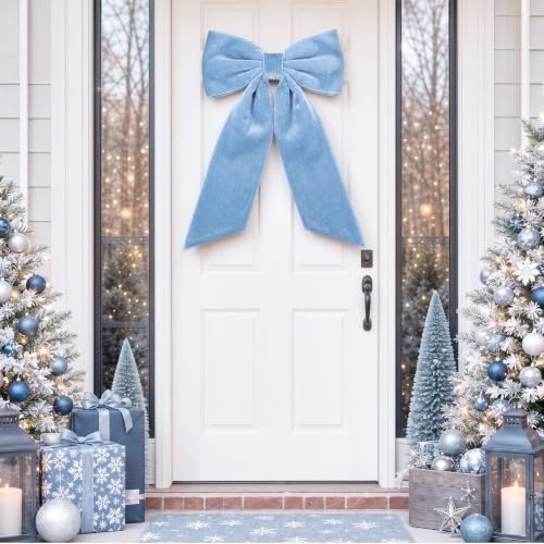 HunnmingRe 20 x 30 Inches Dusty Blue Large Velvet Bow Decor Giant Bow Party Decorations for Wall Backdrop Wedding Bridal Shower Birthday Party Room Home Wreath & Door Hanging Decorations - Image 6